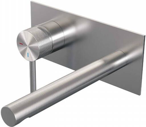 Brauer Brushed Carving Wastafelmengkraan inbouw rechte uitloop rechts lange smalle carving hendel afdekplaat model A2 PVD geborsteld RVS 5-NG-083-S6 - Foto 2