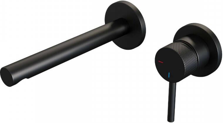 Brauer Inbouw Wastafelmengkraan Black Carving Coldstart Rechte Uitloop Ronde Hendel Rechts Geborsteld Mat Zwart Met Rozetten