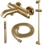 Brauer Gold Carving Badkraan Opbouw glijstang 2 functies 2 carving knoppen handdouche staaf 1 stand PVD geborsteld goud 5-GG-085-1 - Thumbnail 3