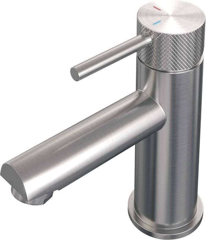 Brauer Wastafelmengkraan Brushed Carving Coldstart Opbouw Laag Ronde Hendel Geborsteld RVS PVD