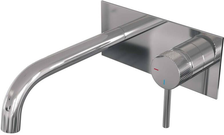 Brauer Chrome Carving Wastafelmengkraan inbouw gebogen uitloop links lange smalle carving hendel afdekplaat model A 1 chroom 5-CE-004-B6