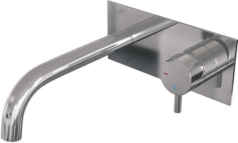 Brauer Chrome Edition Wastafelmengkraan inbouw gebogen uitloop links korte smalle gladde hendel afdekplaat model B 1 chroom 5-CE-004-B5