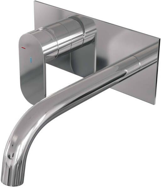 Brauer Chrome Edition Wastafelmengkraan inbouw gebogen uitloop rechts brede platte gladde hendel afdekplaat model C2 chroom 5-CE-083-B3 - Foto 1