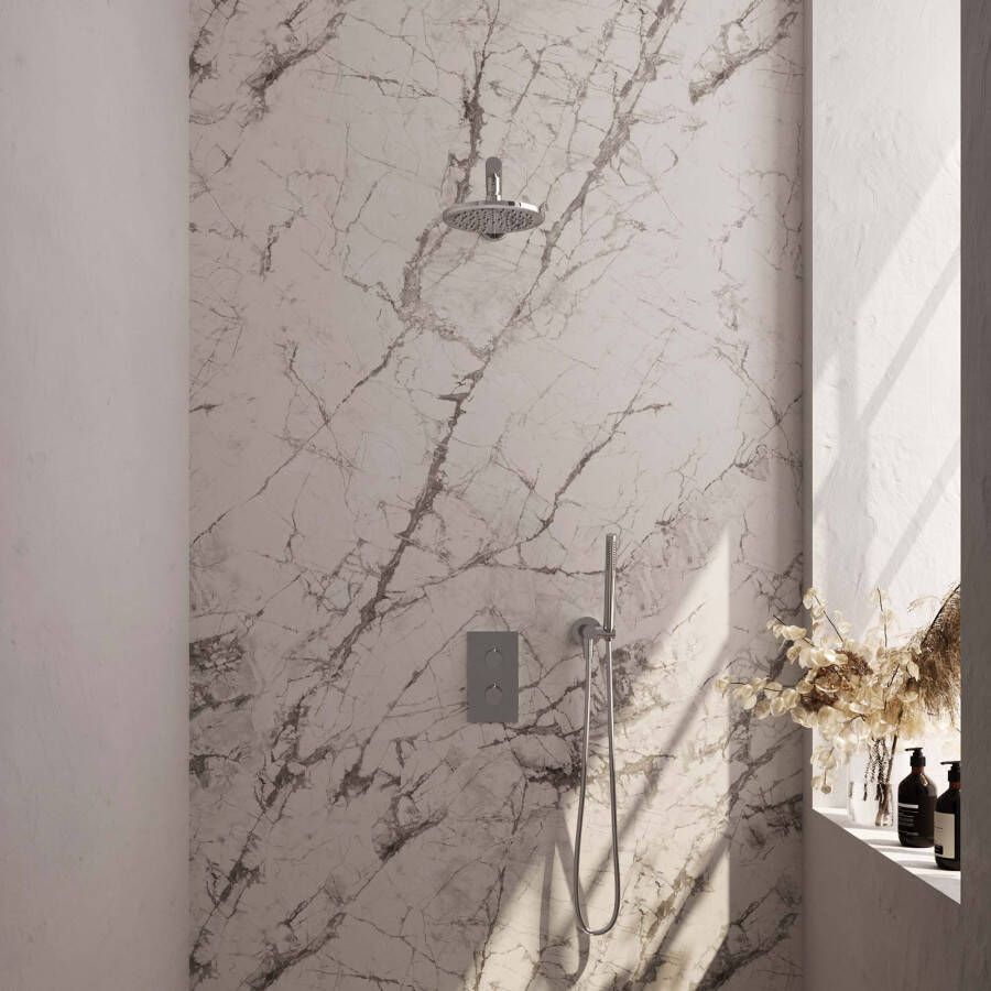 Brauer Chrome Edition thermostatische regendouche 3-weg omstelling SET 46 met 30 cm douchekop en gebogen muurarm en 3-standen handdouche en doucheslang en geïntegreerde glijstang - Foto 3