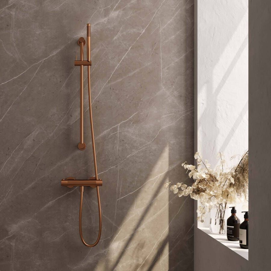 BRAUER Copper Carving Douchekraan opbouw glijstang 1 functie 2 carving knoppen handdouche rond 3 standen PVD geborsteld koper 5-GK-086-2 - Foto 2