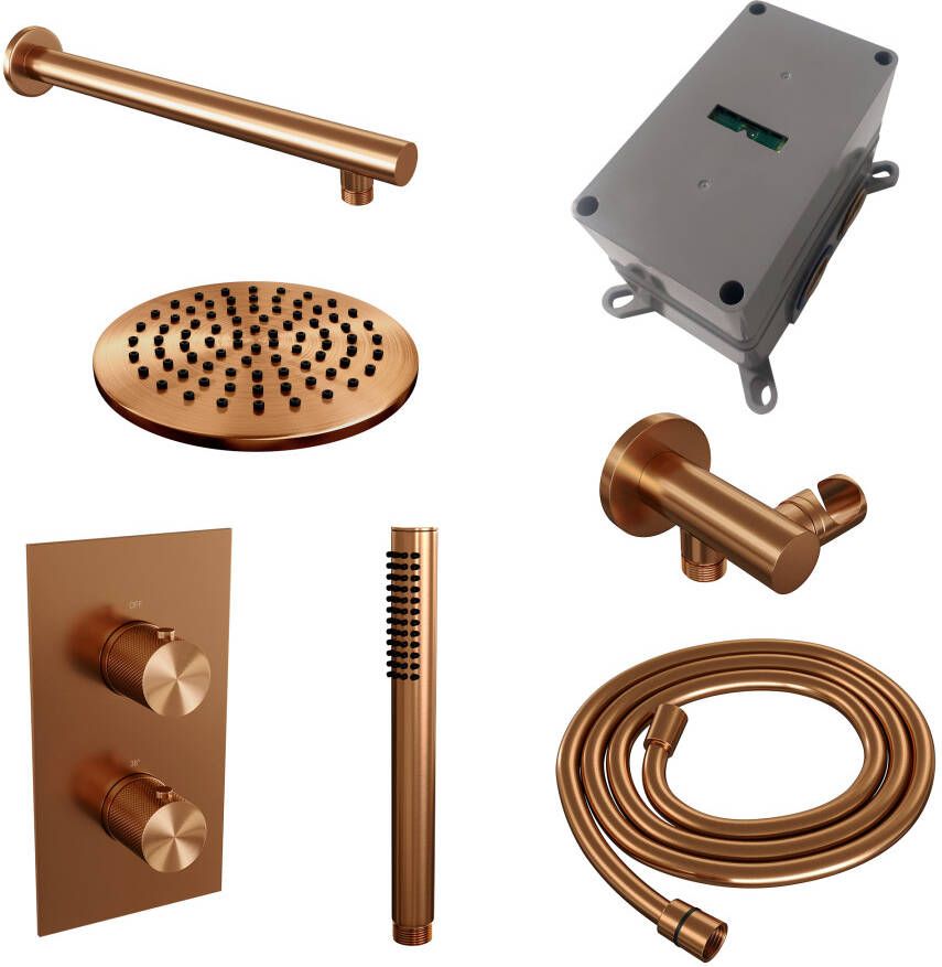 Brauer Copper Carving thermostatische inbouw regendouche set met 3-weg omstelling en accessoires