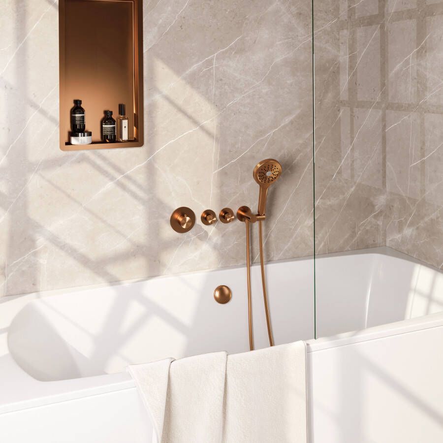 Brauer Copper Edition Badkraan inbouw douchegarnituur 3 gladde knoppen handdouche rond 3 standen PVD geborsteld koper 5-GK-047
