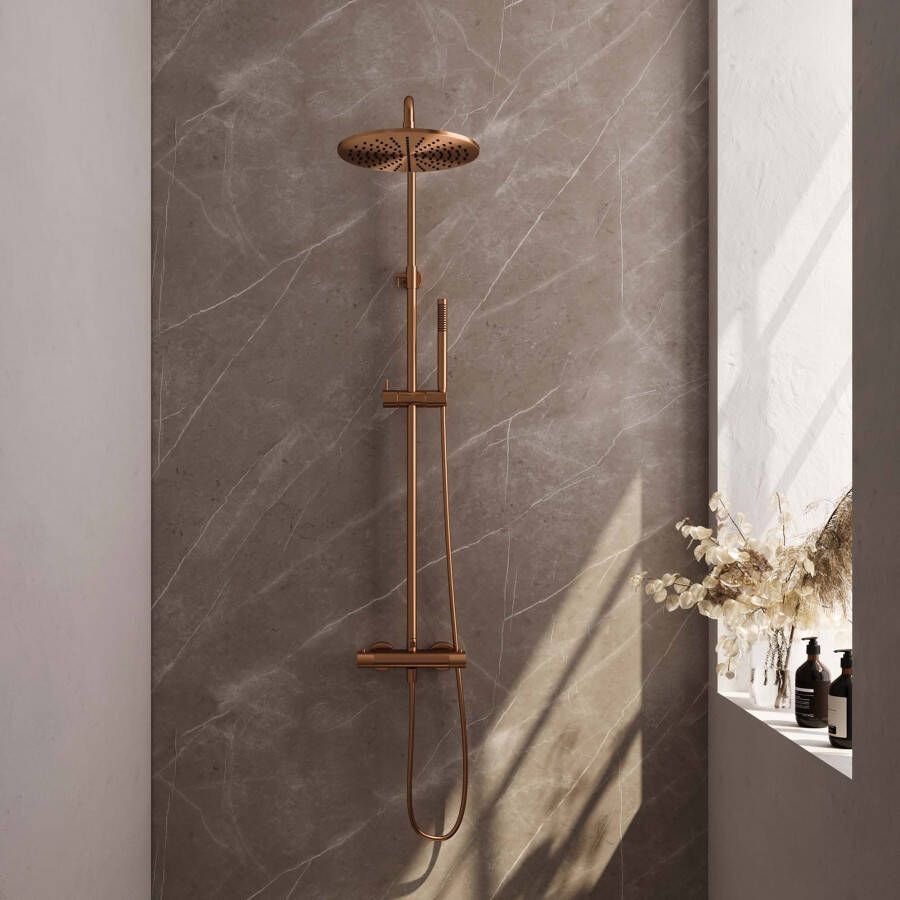 Brauer Copper Edition thermostatische regendouche SET 03 30 cm douchekop koper geborsteld PVD