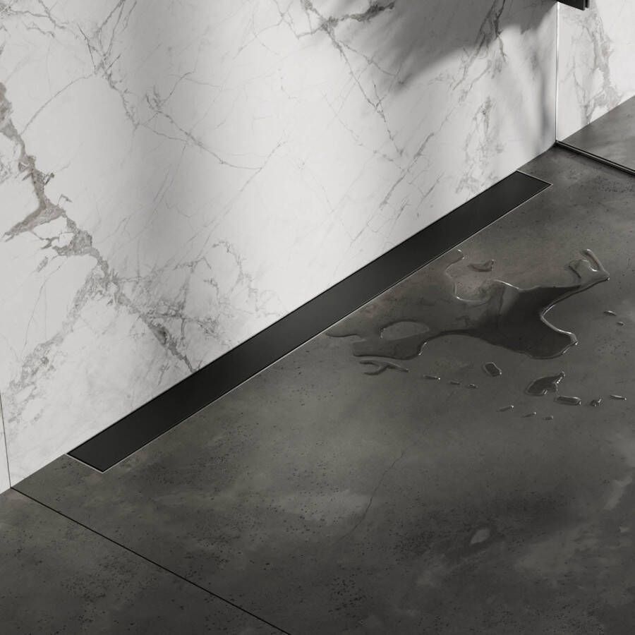 Brauer Douchegoot met multifunctioneel rooster en flens 7 x 90 mat zwart voor wandmontage
