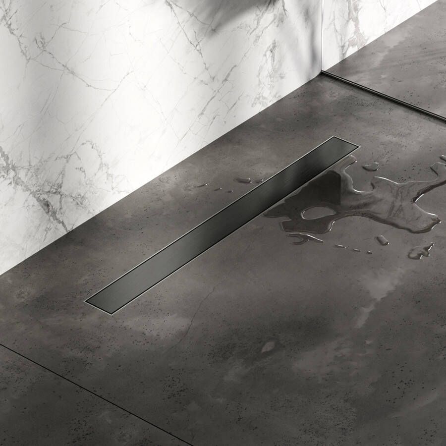 Brauer Douchegoot 100x7.5cm vloerflens tegelinlegrooster omkeerbaar RVS geborsteld gunmetal DR-MRF100GM - Foto 2
