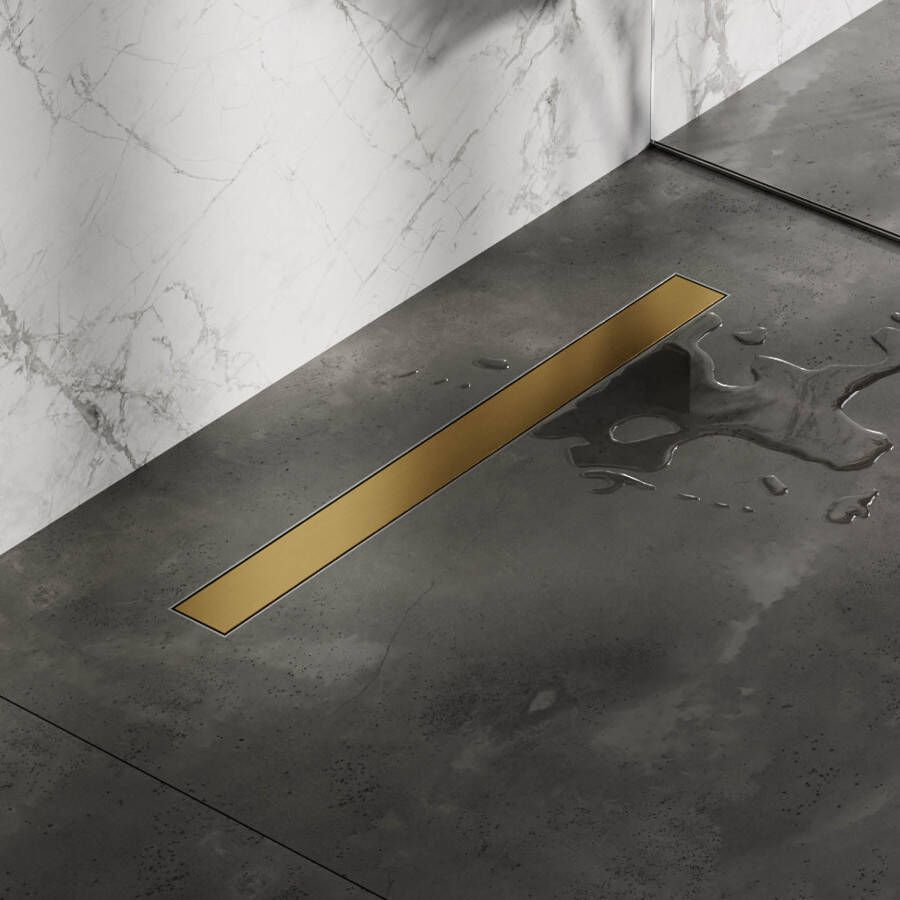 Brauer Douchegoot 100x7.5cm vloerflens tegelinlegrooster omkeerbaar RVS geborsteld goud DR-MRF100GG