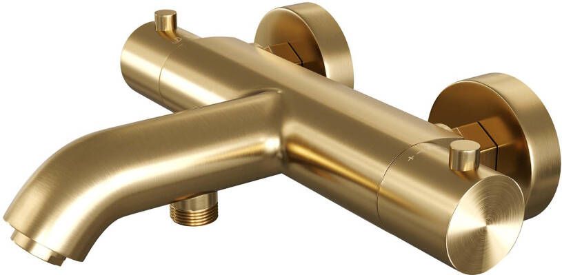 Brauer Badkraan Gold Edition 15cm Thermostatisch Opbouw Rond Geborsteld Goud PVD 2 Greeps