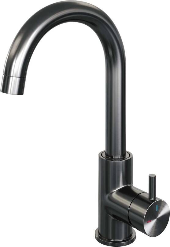 Brauer Wastafelmengkraan Gunmetal Edition Coldstart Opbouw Hoog Gebogen Korte Ronde Hendel Geborsteld Gunmetal PVD