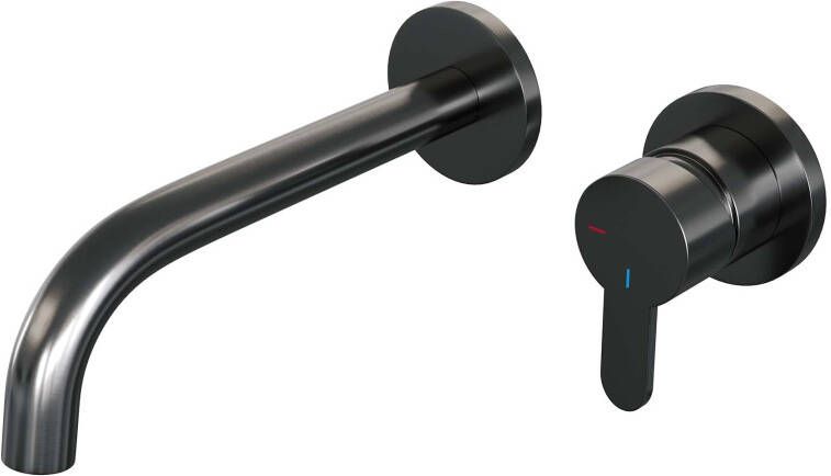 Brauer Inbouw Wastafelmengkraan Gunmetal Edition Coldstart Gebogen Uitloop Korte Platte Hendel Rechts Geborsteld Gunmetal PVD Met Rozetten - Foto 2