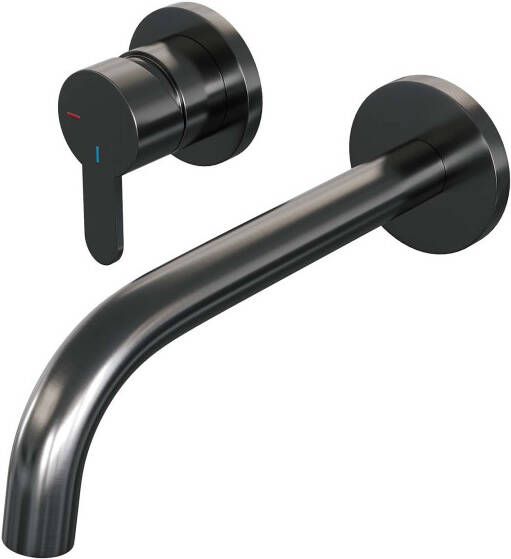 Brauer Inbouw Wastafelmengkraan Gunmetal Edition Coldstart Gebogen Uitloop Korte Platte Hendel Links Geborsteld Gunmetal PVD Met Rozetten - Foto 2