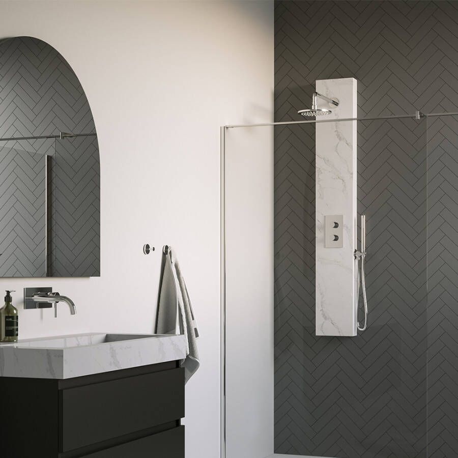 Brauer Herschrijving van de titel: Thermostatisch douchepaneel 2-weg omstelling calacatta gold SET 01 met 20 cm douchekop en handdouche en accessoires