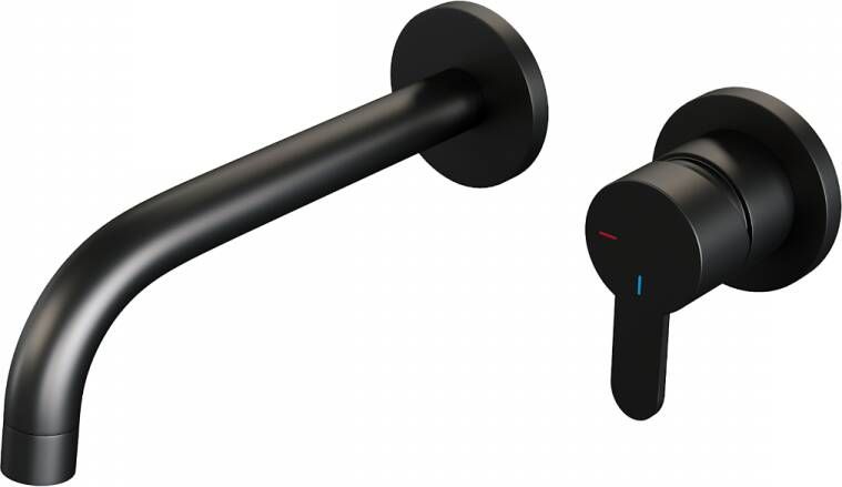 Brauer Inbouw Wastafelmengkraan Black Edition Coldstart Gebogen Uitloop Korte Platte Hendel Rechts Mat Zwart Met Rozetten