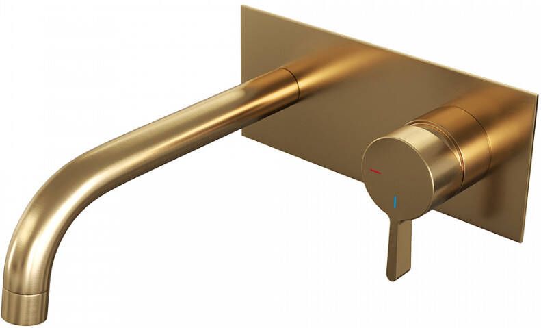 Brauer Gold Edition Wastafelmengkraan inbouw gebogen uitloop links hendel middel dik afdekplaat model E 1 PVD geborsteld goud 5-GG-004-B1