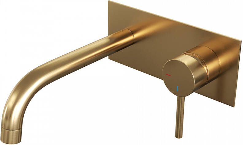 Brauer Gold Edition Wastafelmengkraan inbouw gebogen uitloop links hendel lang smal afdekplaat model A 1 PVD geborsteld goud 5-GG-004-B2 - Foto 2