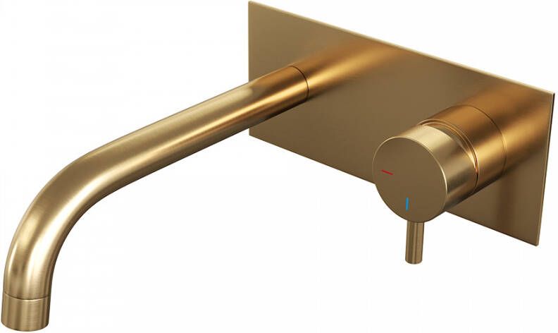 Brauer Gold Edition Wastafelmengkraan inbouw gebogen uitloop links hendel kort smal afdekplaat model B 1 PVD geborsteld goud 5-GG-004-B5