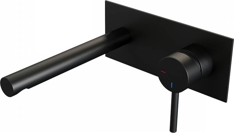 Brauer Black Edition Wastafelmengkraan inbouw rechte uitloop links hendel lang smal afdekplaat model A 1 mat zwart 5-S-004-S2