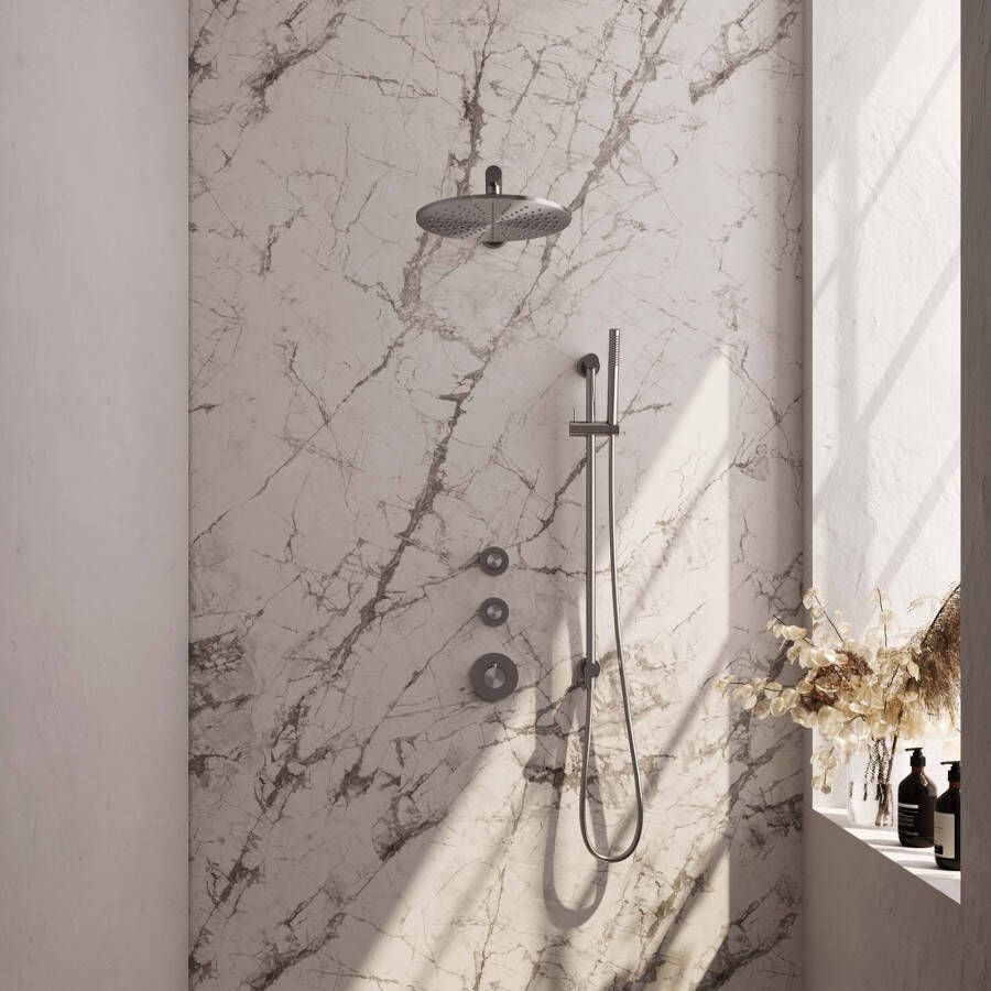 Brauer Brushed Edition Regendoucheset inbouw hoofddouche 30cm Wandarm glijstang met inbouwdeel Gladde knoppen handdouche Rond 3 standen PVD geborsteld RVS 5-NG-081 - Foto 3