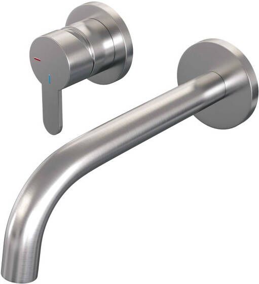 Brauer Inbouw Wastafelmengkraan Brushed Edition Coldstart Gebogen Uitloop Korte Platte Hendel Links Geborsteld RVS PVD Met Rozetten - Foto 3
