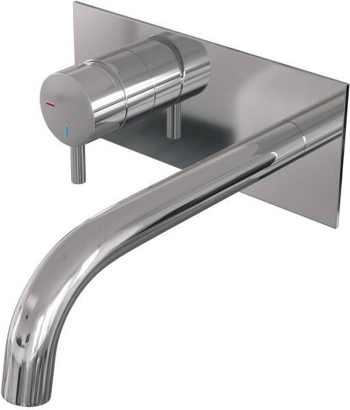 Brauer Chrome Edition Wastafelmengkraan inbouw gebogen uitloop rechts korte smalle gladde hendel afdekplaat model B2 chroom 5-CE-083-B5