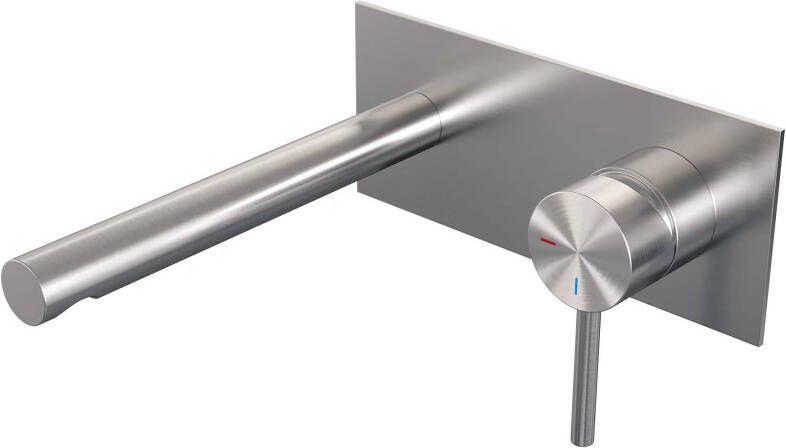 Brauer Brushed Edition Wastafelmengkraan inbouw rechte uitloop links hendel lang smal afdekplaat model A 1 PVD geborsteld RVS 5-NG-004-S2