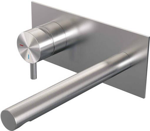 Brauer Inbouw Wastafelmengkraan Brushed Edition Coldstart Rechte Uitloop Korte Ronde Hendel Links Geborsteld RVS PVD Met Afdekplaat