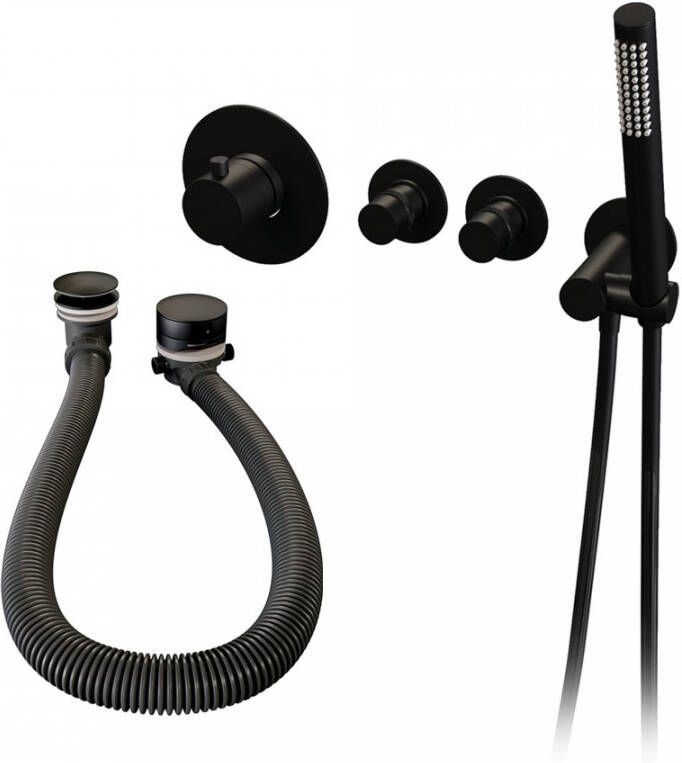 Brauer Inbouwbadkraan Thermostatisch met Badvulcombinatie Set 1 incl. Staaf handdouche Black Edition