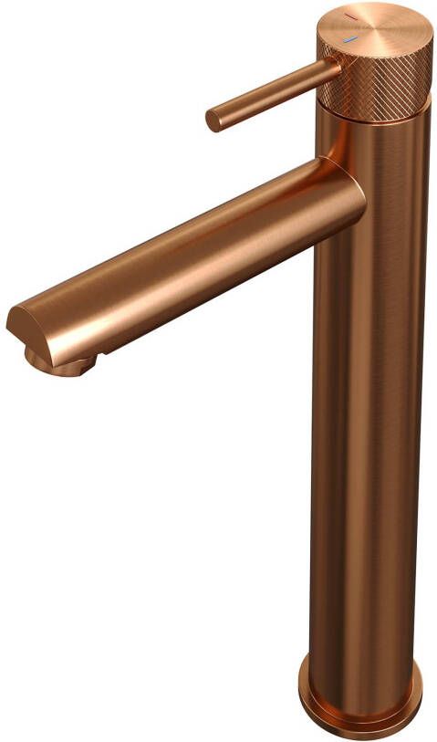 Brauer Copper Carving verhoogde wastafelkraan met lange ronde handgreep en ColdStart geborsteld koper PVD