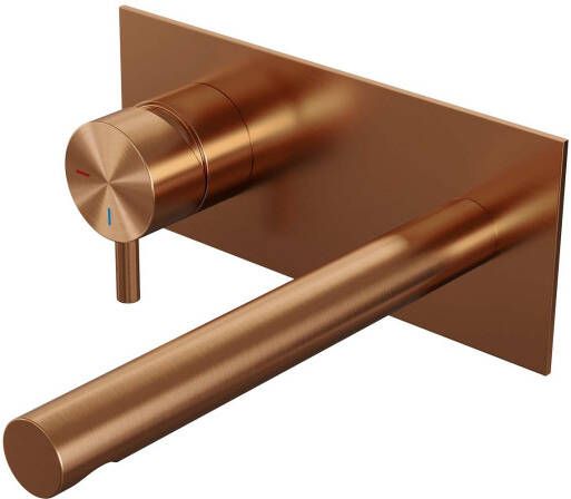 Brauer Copper Edition Wastafelmengkraan inbouw rechte uitloop rechts korte smalle gladde hendel afdekplaat model B2 PVD geborsteld koper 5-GK-083-S5