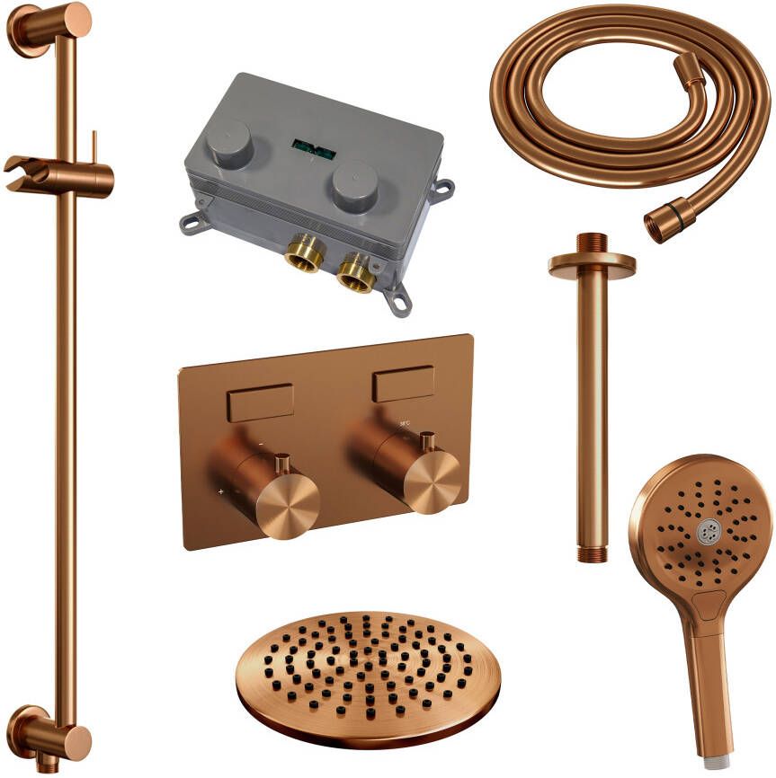 Brauer Koperen thermostatische inbouw regendouche SET 71 20 cm douchekop