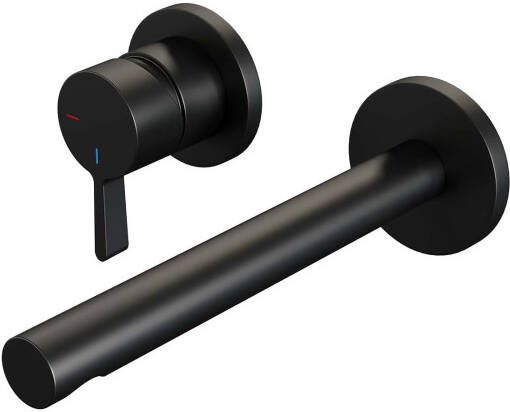 Brauer Inbouw Wastafelmengkraan Black Edition Coldstart Rechte Uitloop Halfronde Hendel Links Geborsteld Mat Zwart Met Rozetten