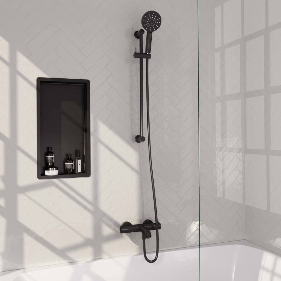 BRAUER Black Carving badkraanopbouw glijstang 2 functies 2 carving knoppen 2 carving knoppen handdouche rond 3 standen mat zwart 5-S-085-2 - Foto 2