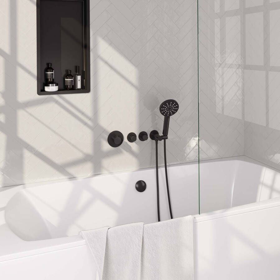 Brauer Black Edition Badkraan inbouw douchegarnituur 3 gladde knoppen handdouche rond 3 standen Electroplating mat zwart 5-S-047