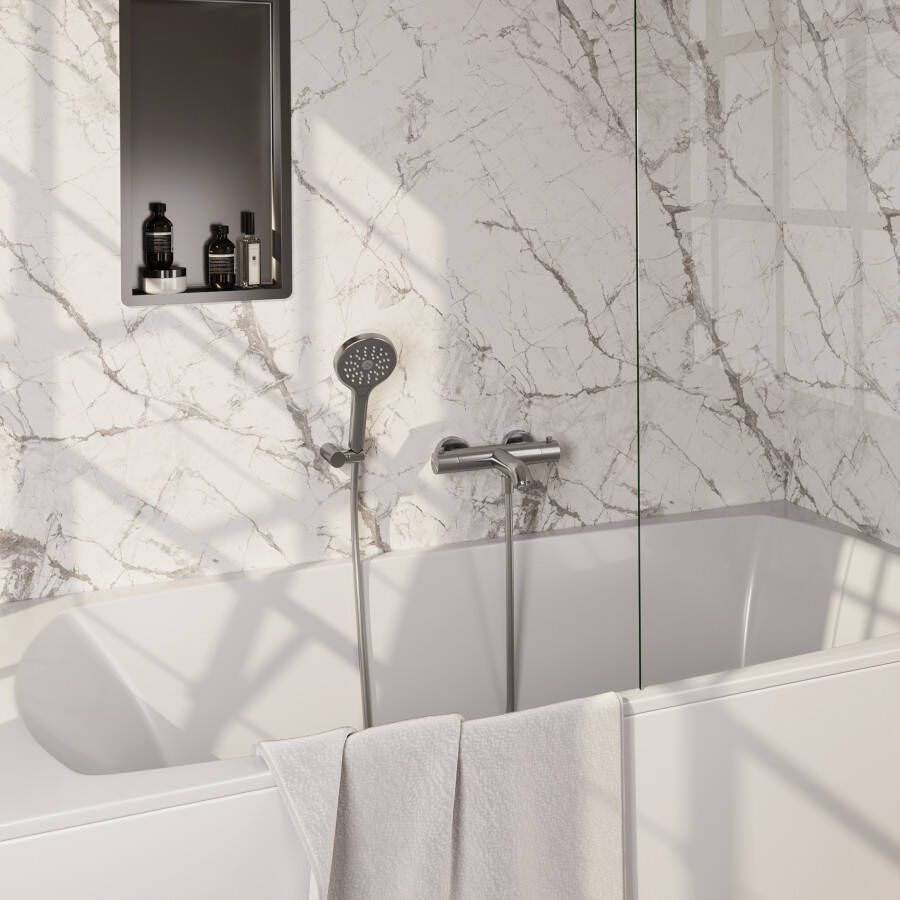 Brauer Brushed Edition Badkraan Opbouw glijstang 2 functies 2 gladde knoppen handdouche rond 3 standen PVD geborsteld RVS 5-NG-041-2 - Foto 3