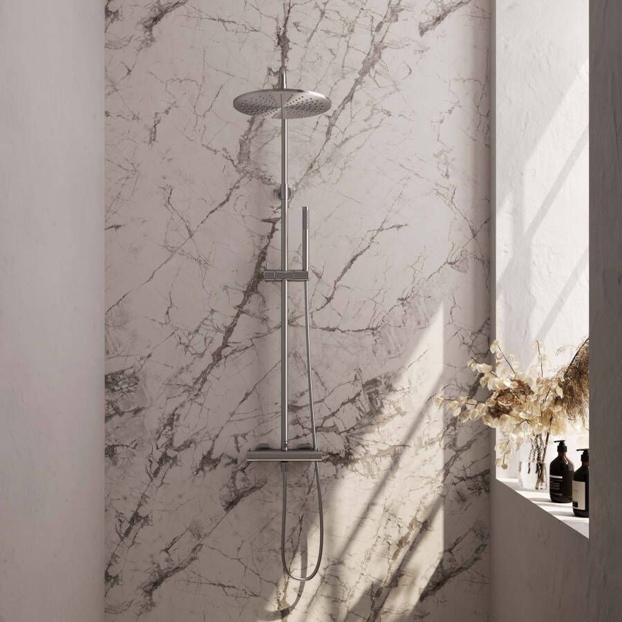 Brauer Brushed Edition Regendoucheset opbouw hoofddouche 30cm glijstang handdouche rond 3 standen gladde knoppen -PVD geborsteld RVS 5-NG-007-4