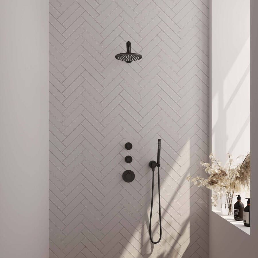 Brauer Thermostatische inbouw regendouche SET 01 20 cm douchekop mat zwart