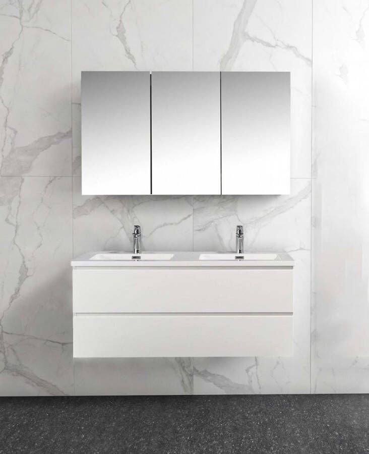 By Goof Badkamermeubel Tieme in hoogglans wit 1200x500x480mm met witte wastafel en spiegelkast online kopen