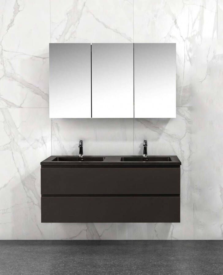 By Goof Badkamermeubel Tieme in mat grijs 1200x500x480mm met zwarte wastafel en spiegelkast online kopen