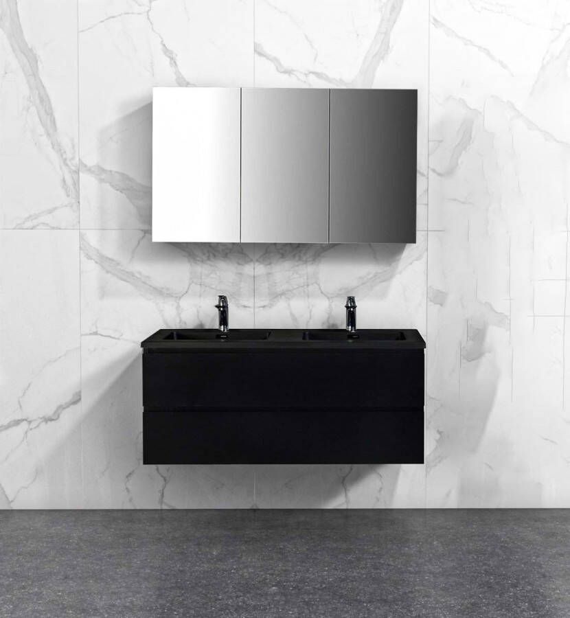 By Goof Badkamermeubel Tieme in mat zwart 1200x500x480mm met zwarte wastafel en spiegelkast online kopen