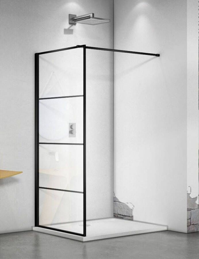 By Goof Douchewand Mila 110x200cm Helder Glas Mat Zwart Raster