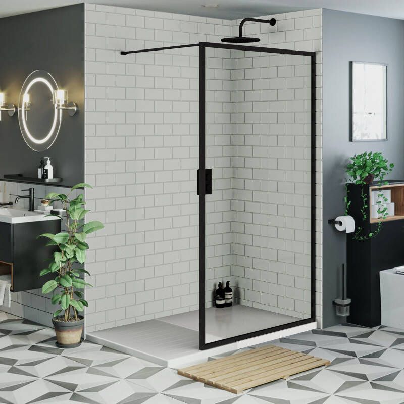 By Goof Douchewand Olivia 120x200cm Helder Glas Mat Zwart Raamwerk
