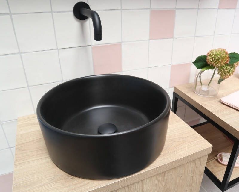 Diamond Line Waskom Opbouw Rond 40x40x15cm Mat Zwart