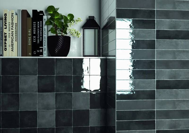 Cifre Cerámica Moos Anthracite handvorm 6 5x26 glans