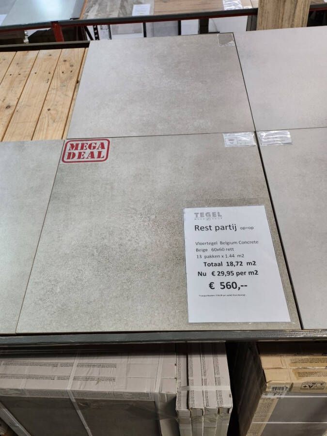 Restpartij vloertegel Belgium Concrete Beige 60x60 rett