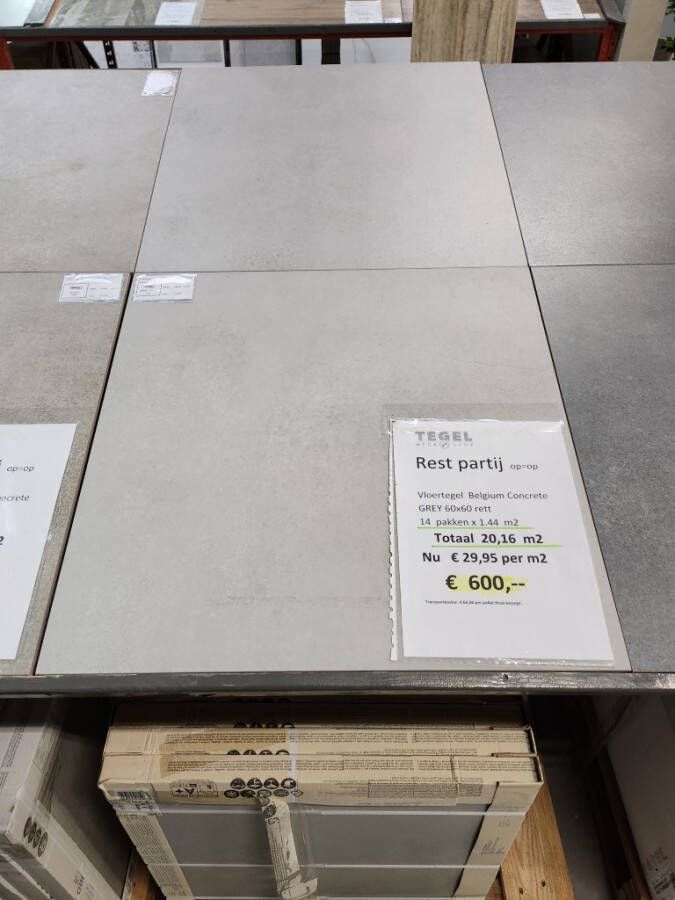 Restpartij vloertegel Belgium Concrete Grey 60x60 rett