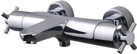 Wiesbaden Badkraan Cross | Opbouw | Thermostaatkraan | 2-weg | hoh 15 cm | 2-knops | Rond | Chroom